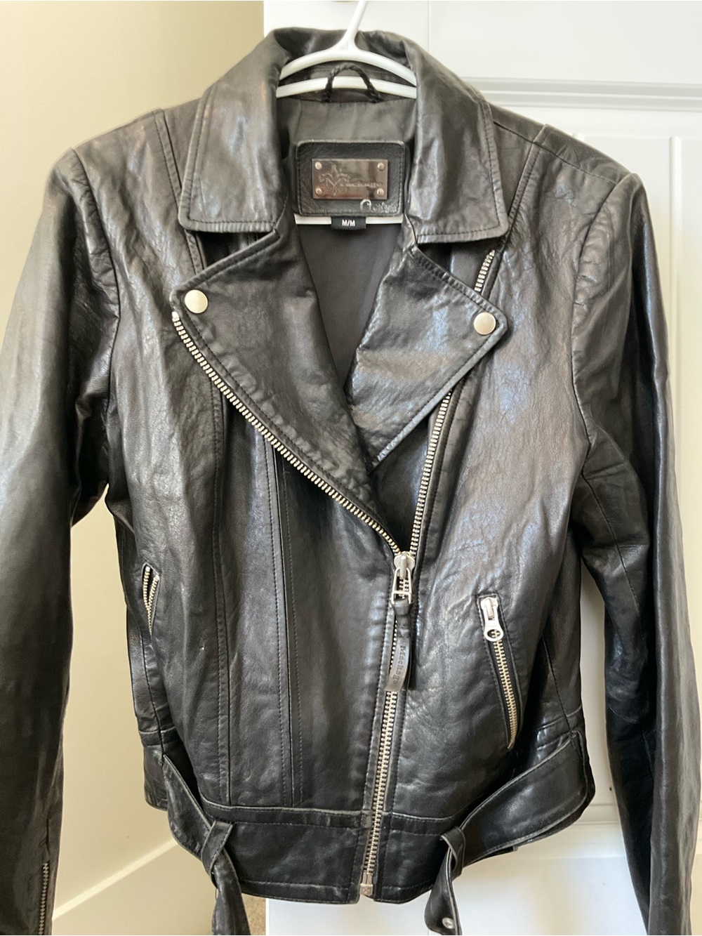 Mackage x Aritzia Black Leather Belted Moto Jacket